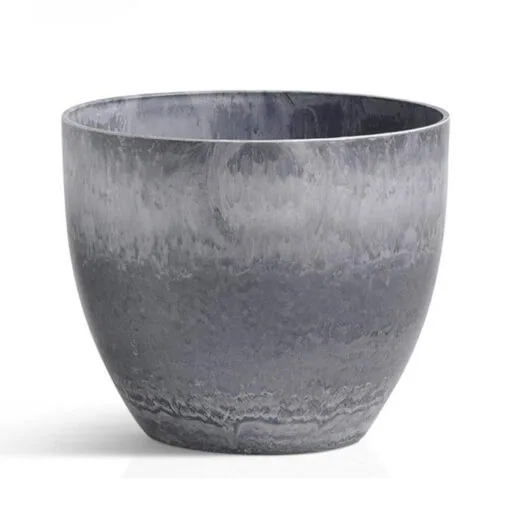 1-SOGA 27cm Weathered Grey Round Resin Plant Flower Pot in Cement Pattern Planter Cachepot for Indoor Home Office