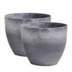 1-SOGA 2X 27cm Weathered Grey Round Resin Plant Flower Pot in Cement Pattern Planter Cachepot for Indoor Home Office