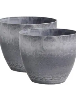 1-SOGA 2X 27cm Weathered Grey Round Resin Plant Flower Pot in Cement Pattern Planter Cachepot for Indoor Home Office
