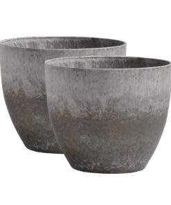 1-SOGA 2X 32cm Rock Grey Round Resin Plant Flower Pot in Cement Pattern Planter Cachepot for Indoor Home Office