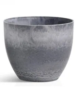 1-SOGA 32cm Weathered Grey Round Resin Plant Flower Pot in Cement Pattern Planter Cachepot for Indoor Home Office