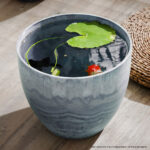 5-SOGA 32cm Weathered Grey Round Resin Plant Flower Pot in Cement Pattern Planter Cachepot for Indoor Home Office