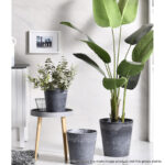 3-SOGA 27cm Weathered Grey Round Resin Plant Flower Pot in Cement Pattern Planter Cachepot for Indoor Home Office