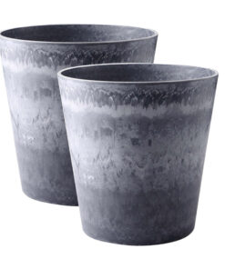 1-SOGA 2X 27cm Weathered Grey Round Resin Plant Flower Pot in Cement Pattern Planter Cachepot for Indoor Home Office