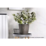 4-SOGA 27cm Rock Grey Round Resin Plant Flower Pot in Cement Pattern Planter Cachepot for Indoor Home Office
