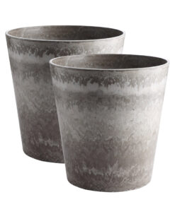 1-SOGA 2X 27cm Rock Grey Round Resin Plant Flower Pot in Cement Pattern Planter Cachepot for Indoor Home Office