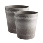 1-SOGA 2X 32cm Rock Grey Round Resin Plant Flower Pot in Cement Pattern Planter Cachepot for Indoor Home Office