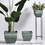 3-SOGA 27cm Green Grey Square Resin Plant Flower Pot in Cement Pattern Planter Cachepot for Indoor Home Office