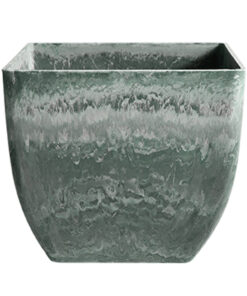 1-SOGA 27cm Green Grey Square Resin Plant Flower Pot in Cement Pattern Planter Cachepot for Indoor Home Office