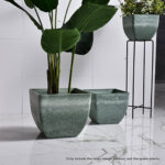 4-SOGA 27cm Green Grey Square Resin Plant Flower Pot in Cement Pattern Planter Cachepot for Indoor Home Office