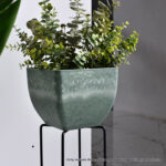 5-SOGA 27cm Green Grey Square Resin Plant Flower Pot in Cement Pattern Planter Cachepot for Indoor Home Office