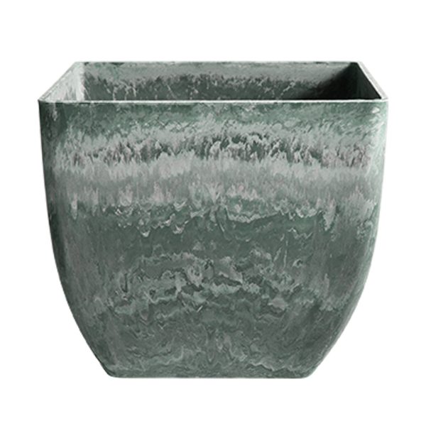1-SOGA 27cm Green Grey Square Resin Plant Flower Pot in Cement Pattern Planter Cachepot for Indoor Home Office