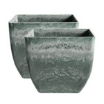 1-SOGA 2X 27cm Green Grey Square Resin Plant Flower Pot in Cement Pattern Planter Cachepot for Indoor Home Office