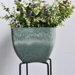 8-SOGA 2X 27cm Green Grey Square Resin Plant Flower Pot in Cement Pattern Planter Cachepot for Indoor Home Office