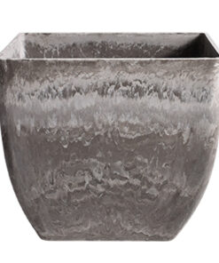 1-SOGA 27cm Rock Grey Square Resin Plant Flower Pot in Cement Pattern Planter Cachepot for Indoor Home Office