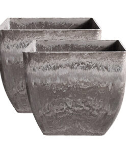 1-SOGA 2X 27cm Rock Grey Square Resin Plant Flower Pot in Cement Pattern Planter Cachepot for Indoor Home Office