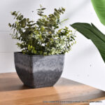 4-SOGA 27cm Weathered Grey Square Resin Plant Flower Pot in Cement Pattern Planter Cachepot for Indoor Home Office