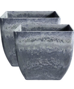 1-SOGA 2X 27cm Weathered Grey Square Resin Plant Flower Pot in Cement Pattern Planter Cachepot for Indoor Home Office
