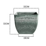 2-SOGA 32cm Green Grey Square Resin Plant Flower Pot in Cement Pattern Planter Cachepot for Indoor Home Office