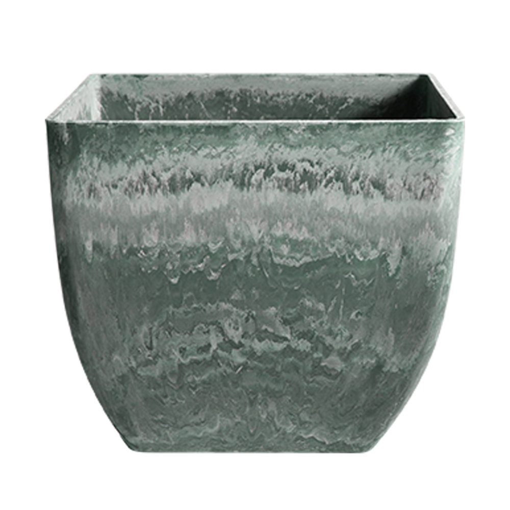 1-SOGA 32cm Green Grey Square Resin Plant Flower Pot in Cement Pattern Planter Cachepot for Indoor Home Office