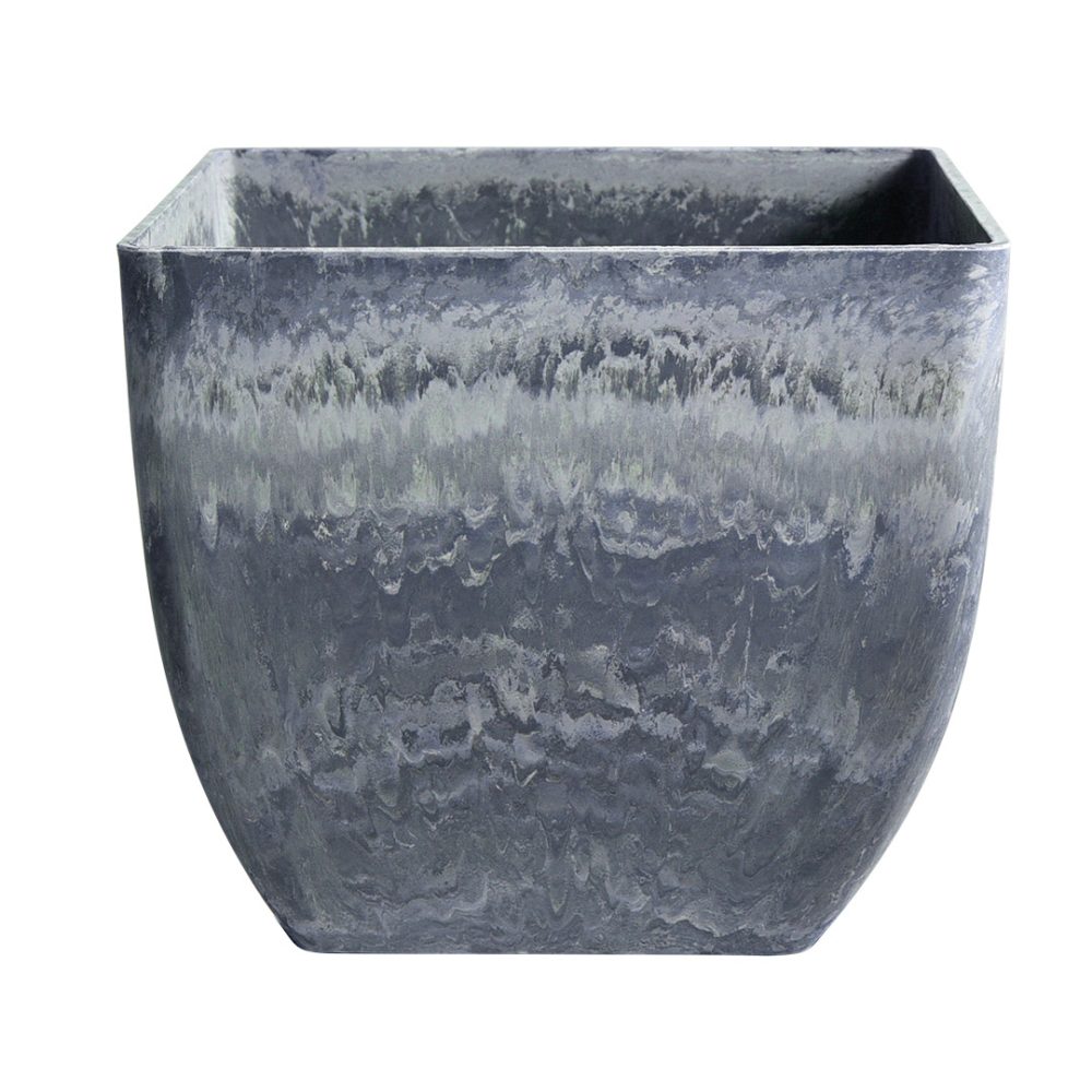 1-SOGA 32cm Weathered Grey Square Resin Plant Flower Pot in Cement Pattern Planter Cachepot for Indoor Home Office