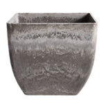 1-SOGA 32cm Rock Grey Square Resin Plant Flower Pot in Cement Pattern Planter Cachepot for Indoor Home Office