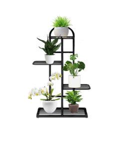 1-SOGA 4 Tier 5 Pots Black Metal Plant Stand Flowerpot Display Shelf Rack Indoor Home Office Decor