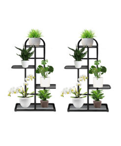 1-SOGA 2X 4 Tier 5 Pots Black Metal Plant Stand Flowerpot Display Shelf Rack Indoor Home Office Decor