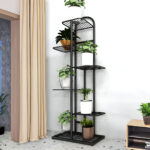 3-SOGA 7 Tier 8 Pots Black Metal Plant Stand Flowerpot Display Shelf Rack Indoor Home Office Decor