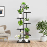 4-SOGA 7 Tier 8 Pots Black Metal Plant Stand Flowerpot Display Shelf Rack Indoor Home Office Decor