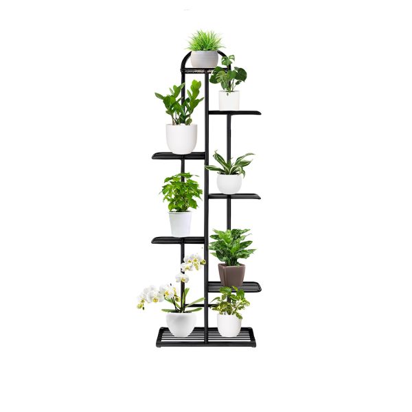 1-SOGA 7 Tier 8 Pots Black Metal Plant Stand Flowerpot Display Shelf Rack Indoor Home Office Decor
