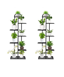 1-SOGA 2X 7 Tier 8 Pots Black Metal Plant Stand Flowerpot Display Shelf Rack Indoor Home Office Decor
