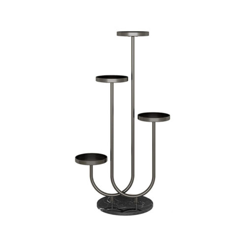 1-SOGA U Shaped Plant Stand Round Flower Pot Tray Living Room Balcony Display Black Metal Decorative Shelf