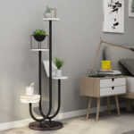 7-SOGA U Shaped Plant Stand Round Flower Pot Tray Living Room Balcony Display Black Metal Decorative Shelf