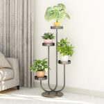 2-SOGA 2X U Shaped Plant Stand Round Flower Pot Tray Living Room Balcony Display Black Metal Decorative Shelf
