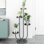 3-SOGA 2X U Shaped Plant Stand Round Flower Pot Tray Living Room Balcony Display Black Metal Decorative Shelf