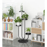 4-SOGA 2X U Shaped Plant Stand Round Flower Pot Tray Living Room Balcony Display Black Metal Decorative Shelf