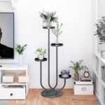 5-SOGA 2X U Shaped Plant Stand Round Flower Pot Tray Living Room Balcony Display Black Metal Decorative Shelf
