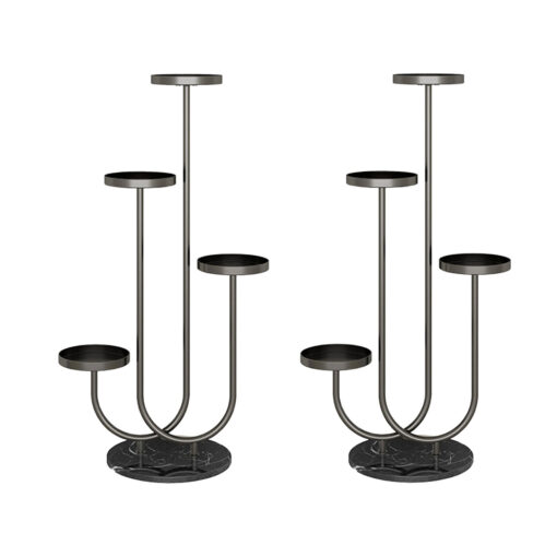 1-SOGA 2X U Shaped Plant Stand Round Flower Pot Tray Living Room Balcony Display Black Metal Decorative Shelf