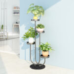 8-SOGA 2X U Shaped Plant Stand Round Flower Pot Tray Living Room Balcony Display Black Metal Decorative Shelf
