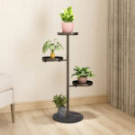 4-SOGA 3 Tier Black Round Plant Stand Flowerpot Tray Display Living Room Balcony Metal Decorative Shelf