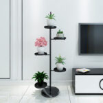 7-SOGA 3 Tier Black Round Plant Stand Flowerpot Tray Display Living Room Balcony Metal Decorative Shelf