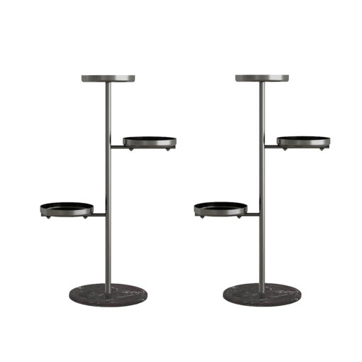 1-SOGA 2X 3 Tier Black Round Plant Stand Flowerpot Tray Display Living Room Balcony Metal Decorative Shelf