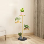 8-SOGA 2X 3 Tier Gold Round Plant Stand Flowerpot Tray Display Living Room Balcony Metal Decorative Shelf