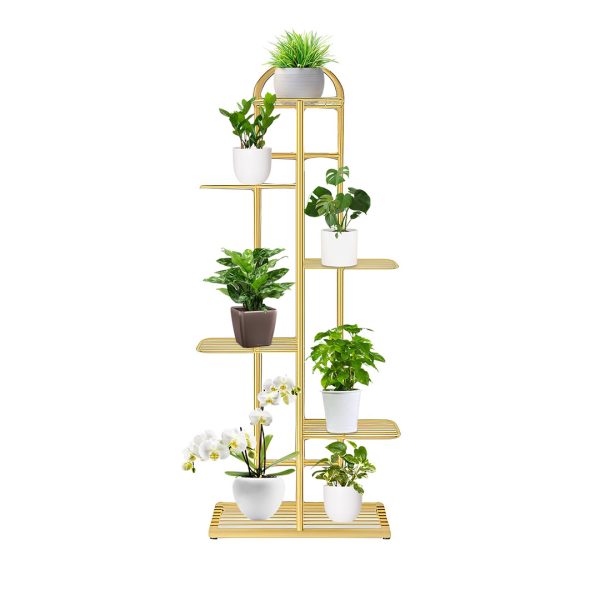 1-SOGA 6 Tier 7 Pots Gold Metal Plant Stand Flowerpot Display Shelf Rack Indoor Home Office Decor