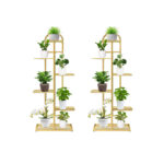 1-SOGA 2X 6 Tier 7 Pots Gold Metal Plant Stand Flowerpot Display Shelf Rack Indoor Home Office Decor