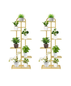 1-SOGA 2X 6 Tier 7 Pots Gold Metal Plant Stand Flowerpot Display Shelf Rack Indoor Home Office Decor