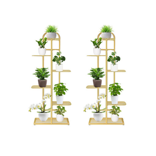 1-SOGA 2X 6 Tier 7 Pots Gold Metal Plant Stand Flowerpot Display Shelf Rack Indoor Home Office Decor