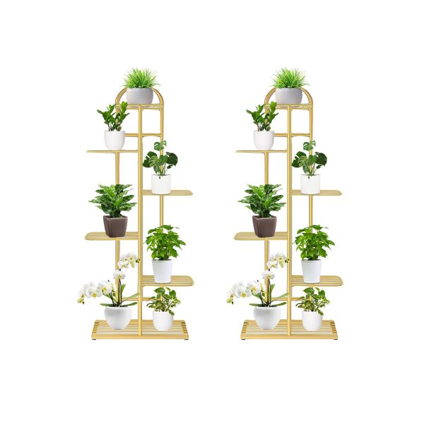 1-SOGA 2X 6 Tier 7 Pots Gold Metal Plant Stand Flowerpot Display Shelf Rack Indoor Home Office Decor