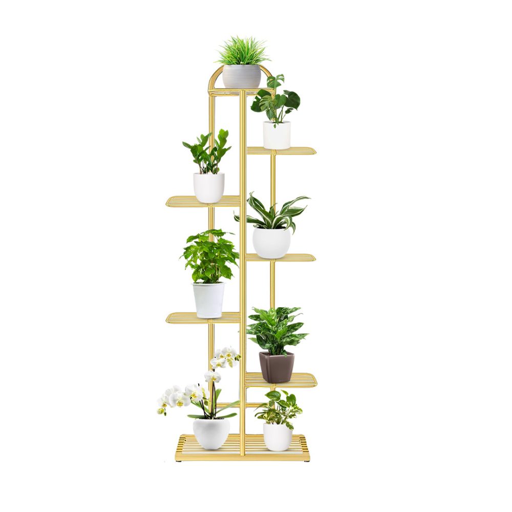 1-SOGA 7 Tier 8 Pots Gold Metal Plant Stand Flowerpot Display Shelf Rack Indoor Home Office Decor